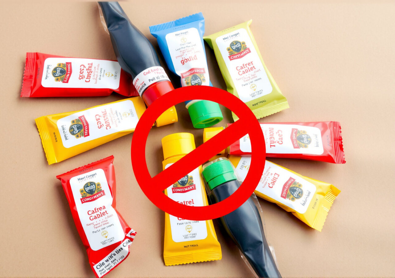 Ban on single-use condiment sachets under EU regulations.