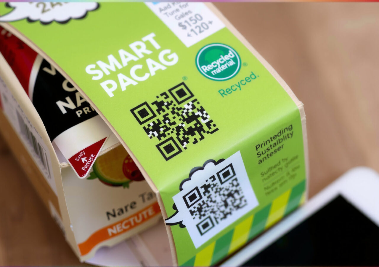Smart packaging with QR code for sustainability information.