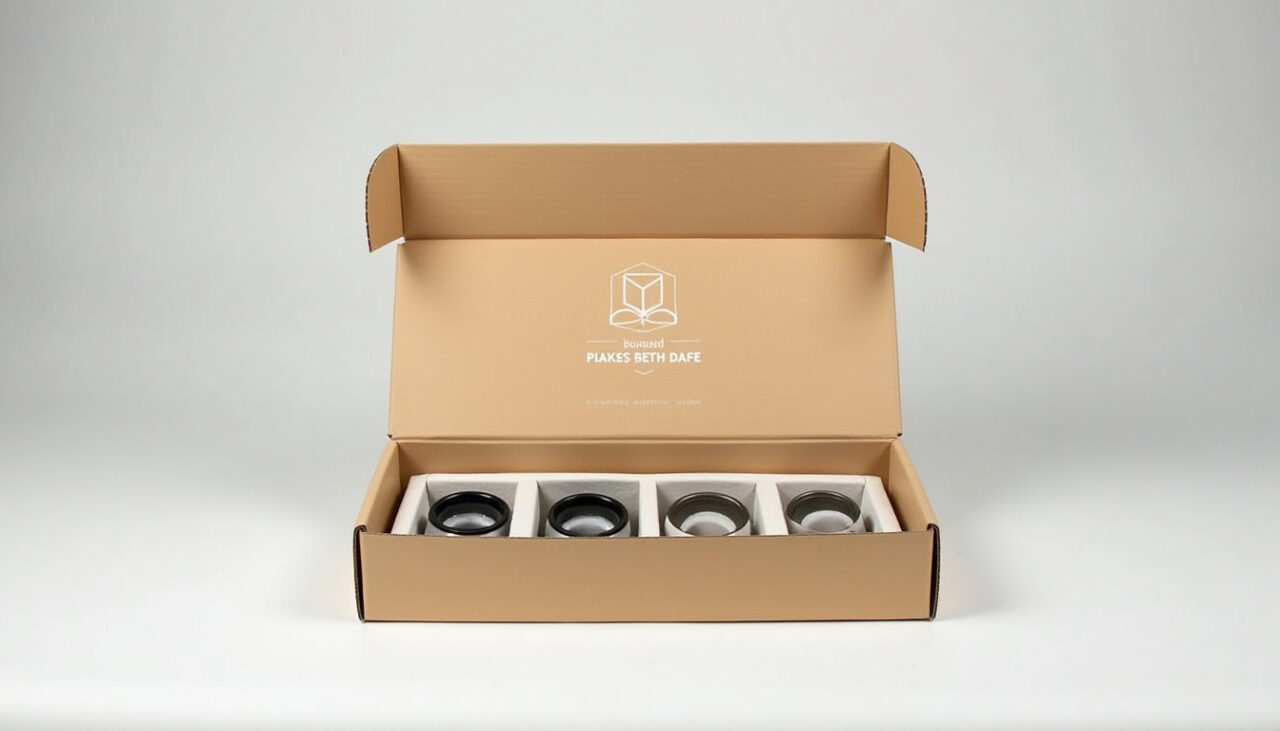 Caja personalizada con diseño gráfico para producto frágil