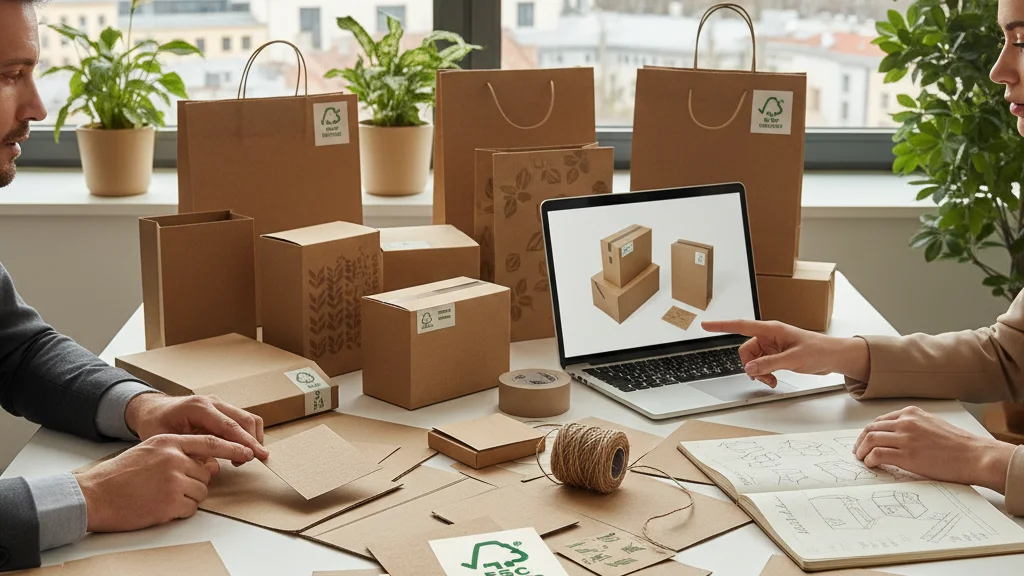 Sustainable packaging materials and design samples during consultation for European businesses